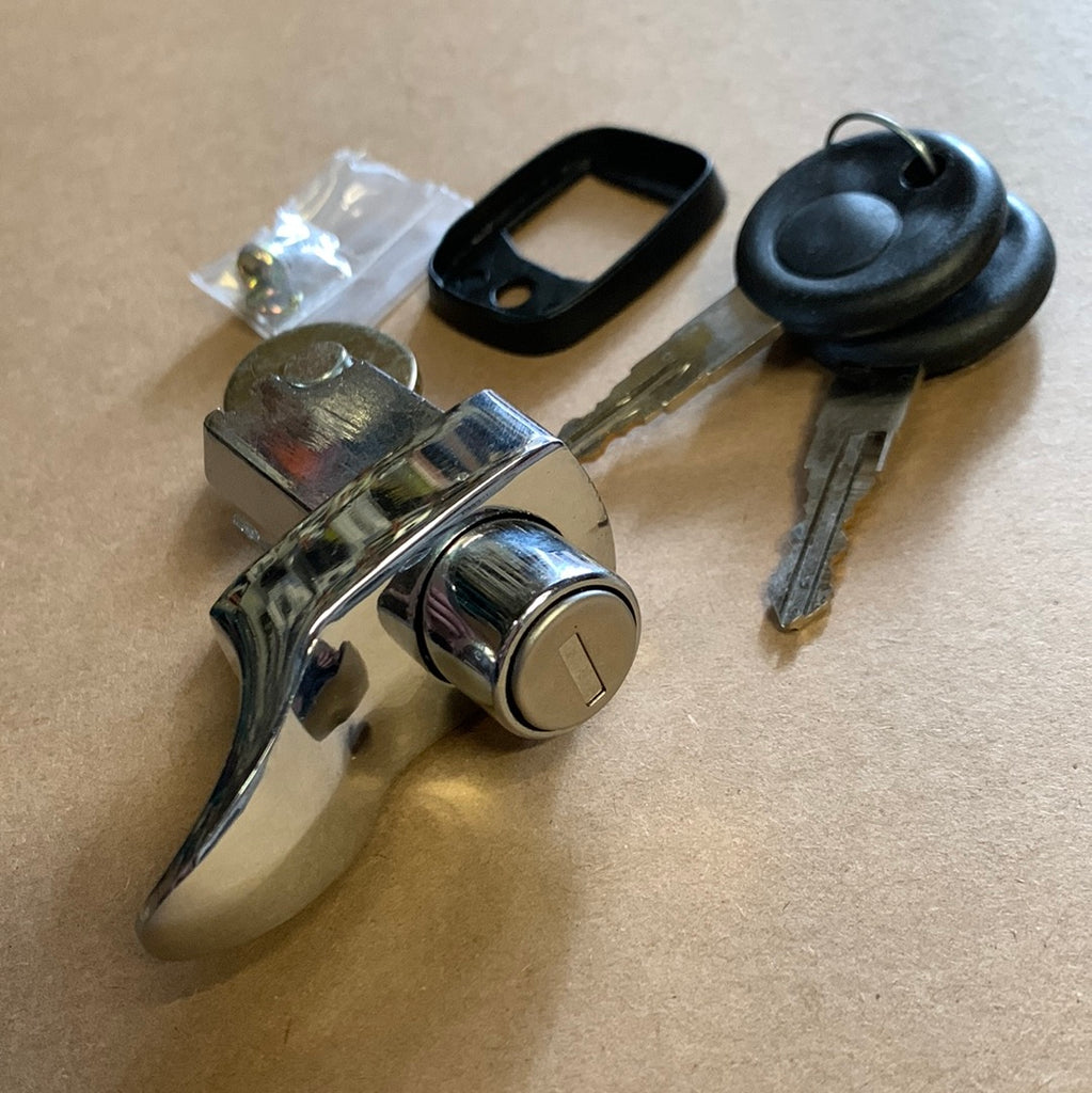 thumbnail image 2 of Volkswagen Beetle T1 Engine Deck Lid Lock – 3 Screw, Chrome, 1967-1971 (Fits T2 Bus 1967) 2 of 5