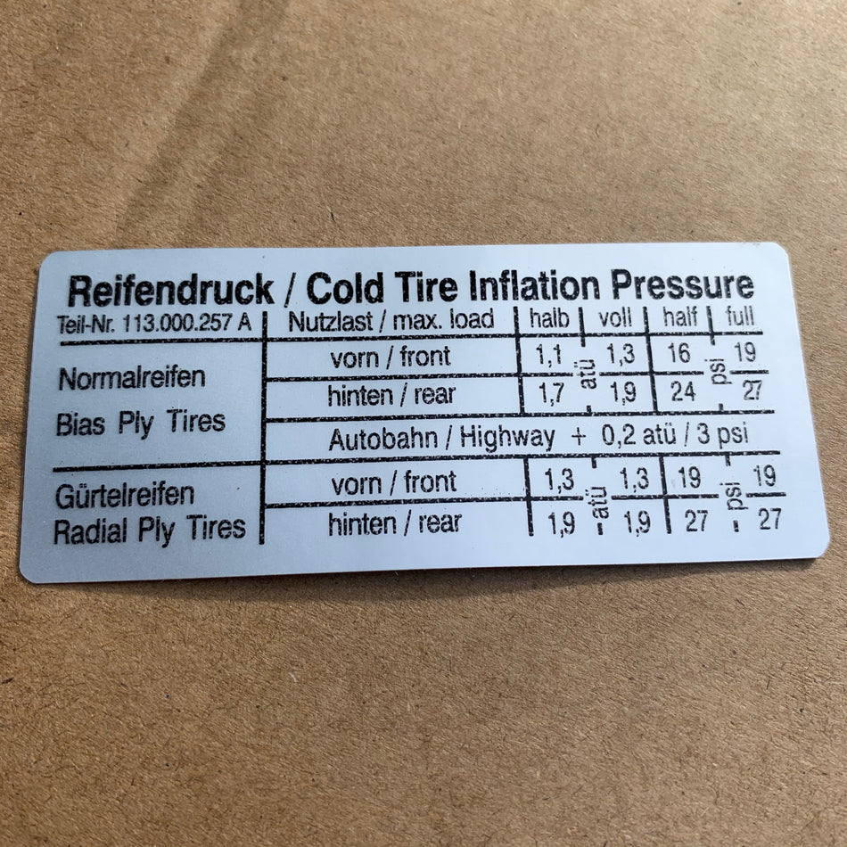 'Tire Pressure' Sticker