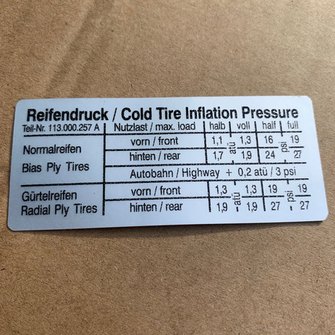 'Tire Pressure' Sticker
