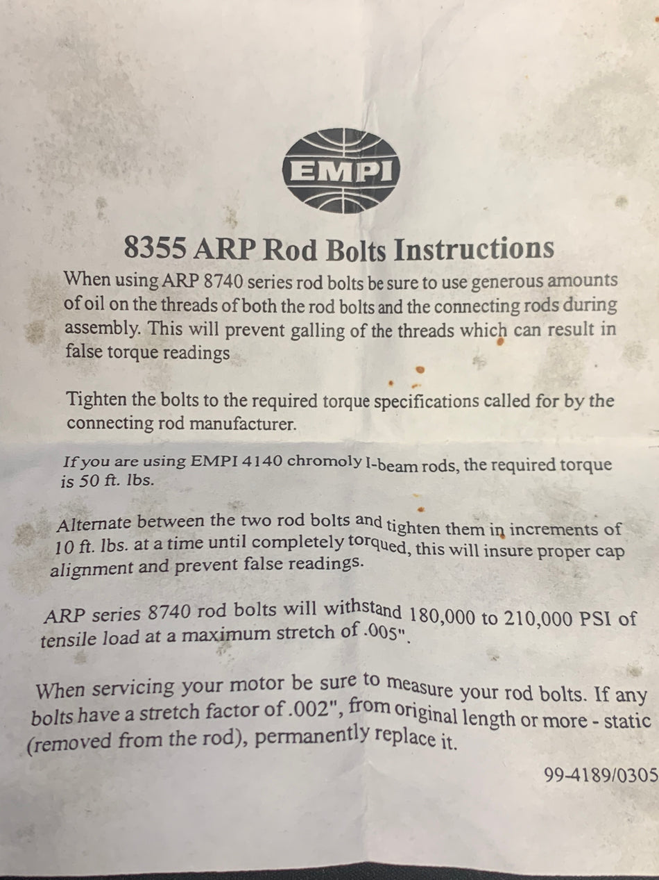 ARP 3/8" I Beam Rod Bolts